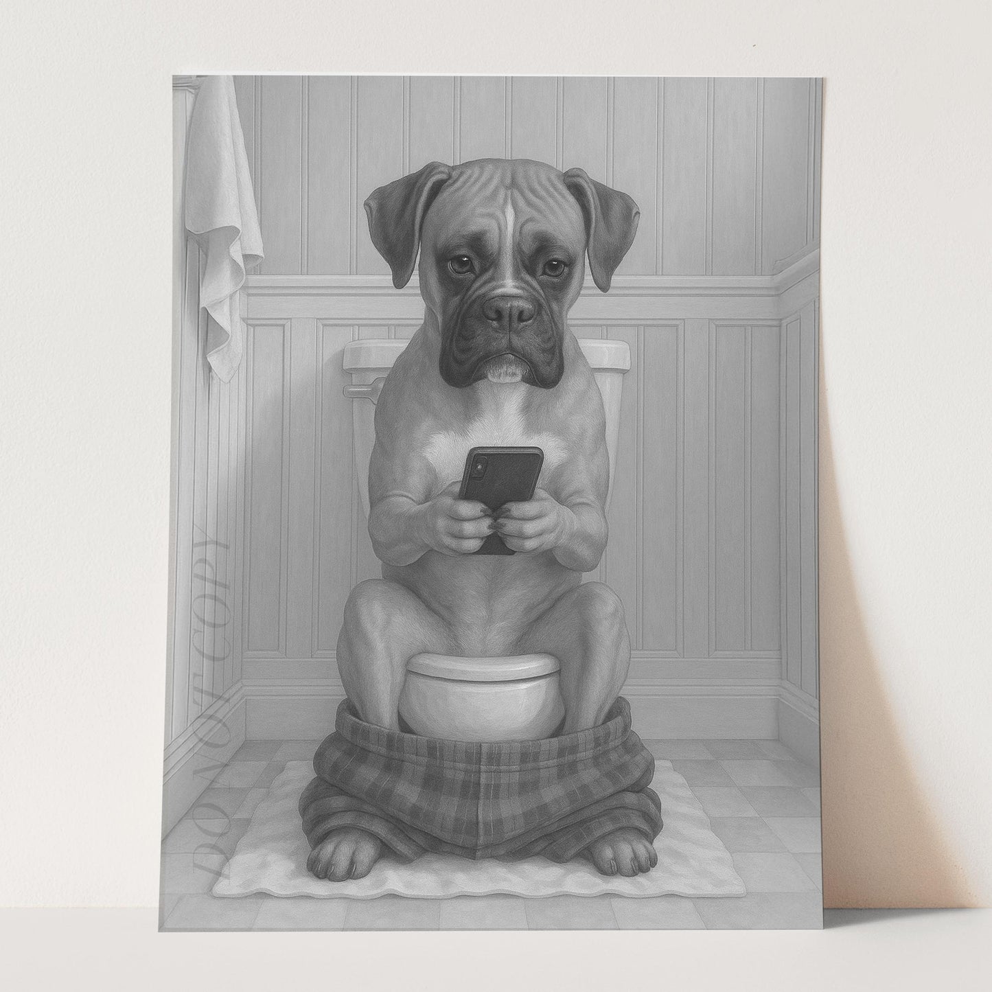 Boxer Dog On The Phone On The Toilet