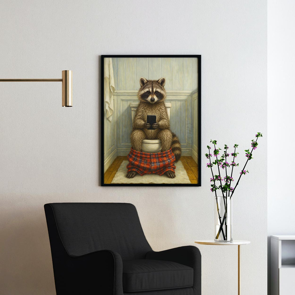 Raccoon On The Phone On The Toilet