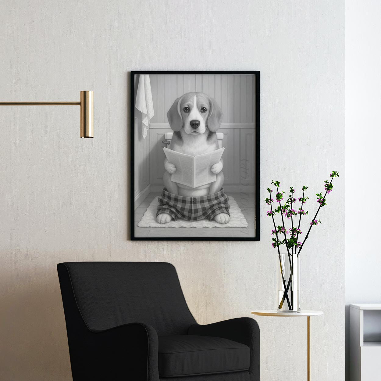 Beagle Dog Reading The Newspaper On The Toilet
