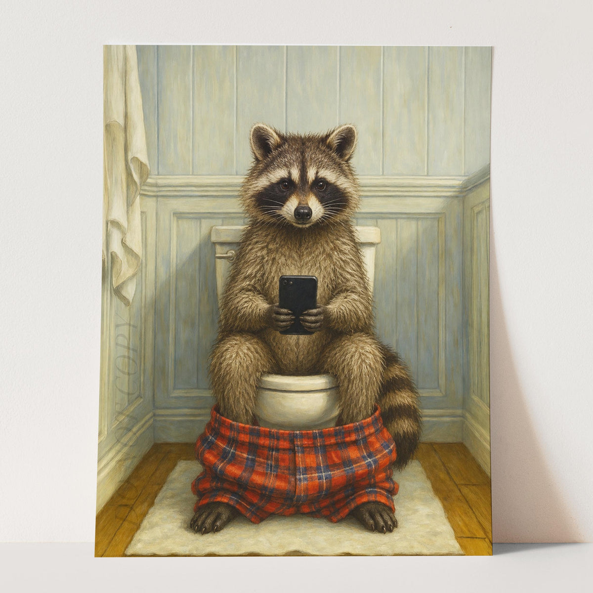 Raccoon On The Phone On The Toilet