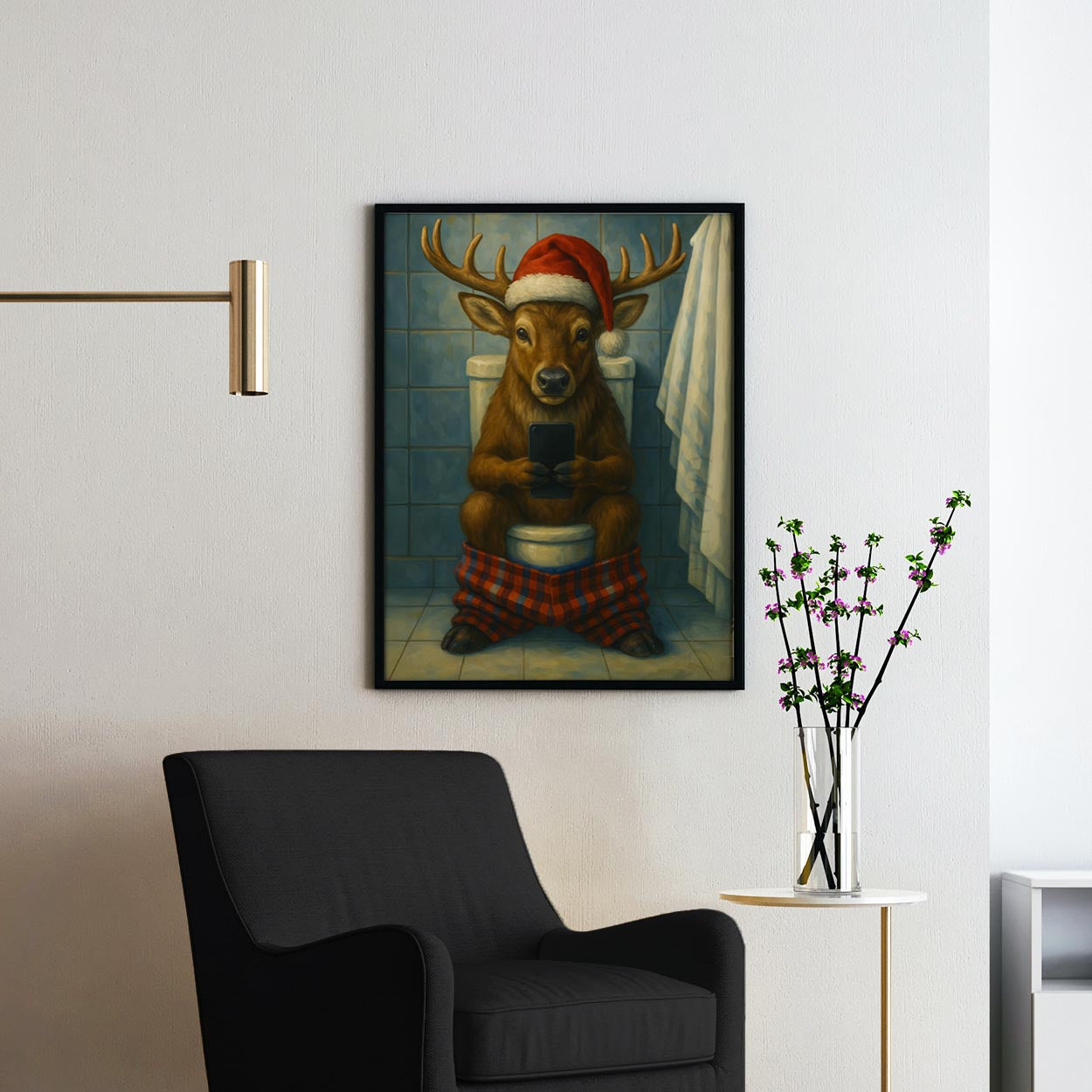 Reindeer On The Phone On The Toilet