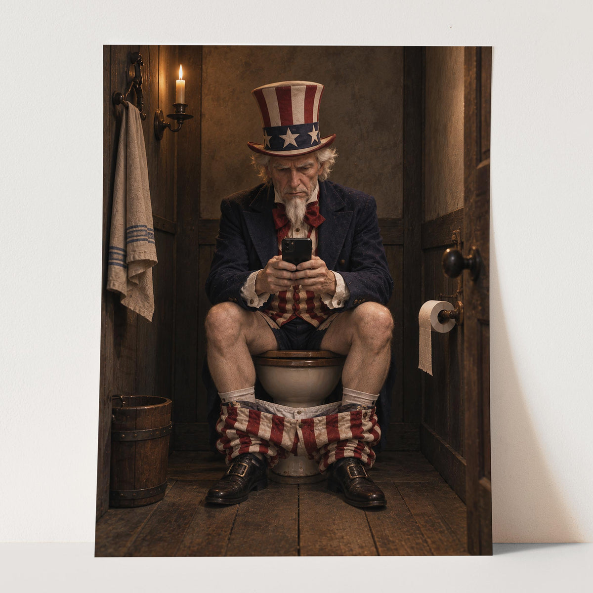 Uncle Sam On The Phone On The Toilet