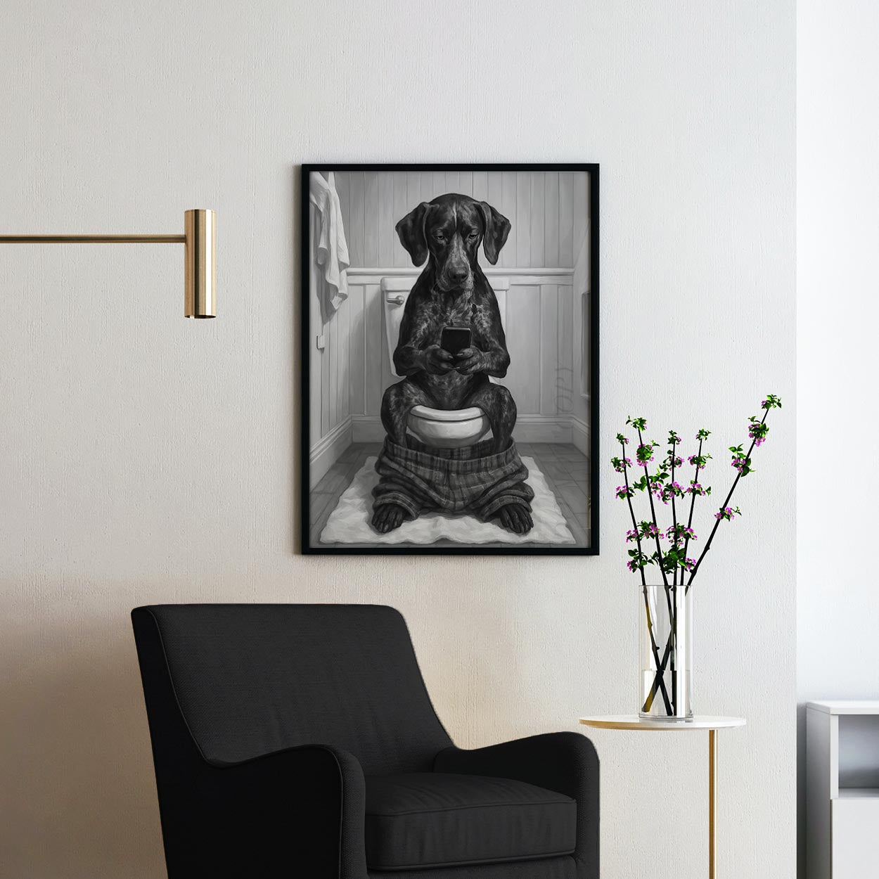 German Shorthaired Pointer Dog On The Phone On The Toilet