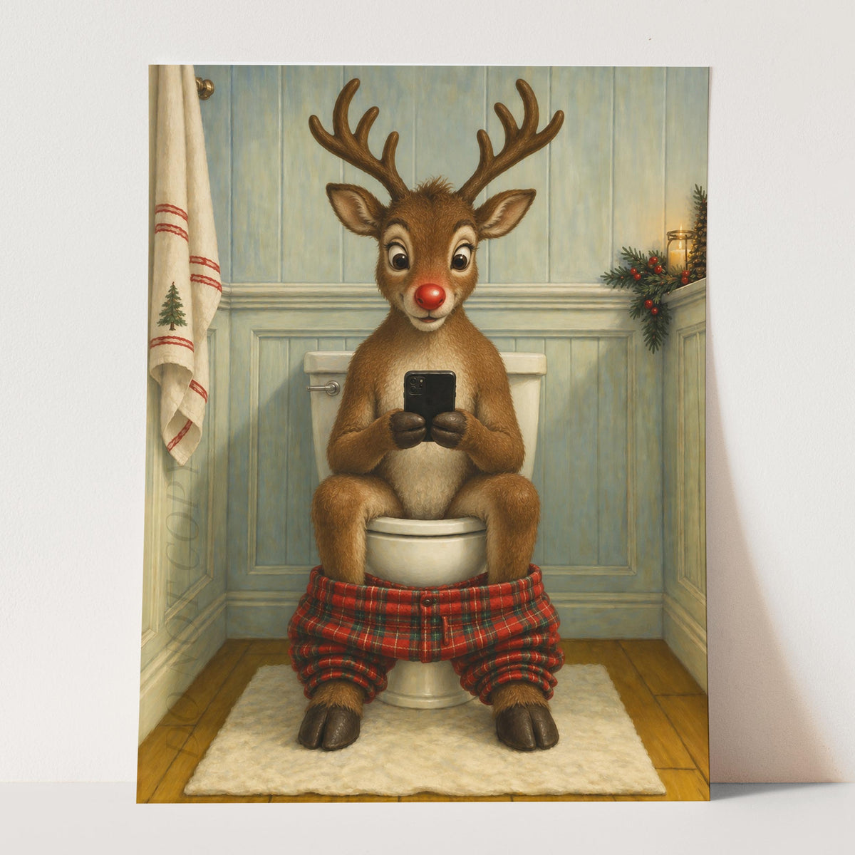 Rudolph the Red-Nosed Reindeer On The Phone On The Toilet