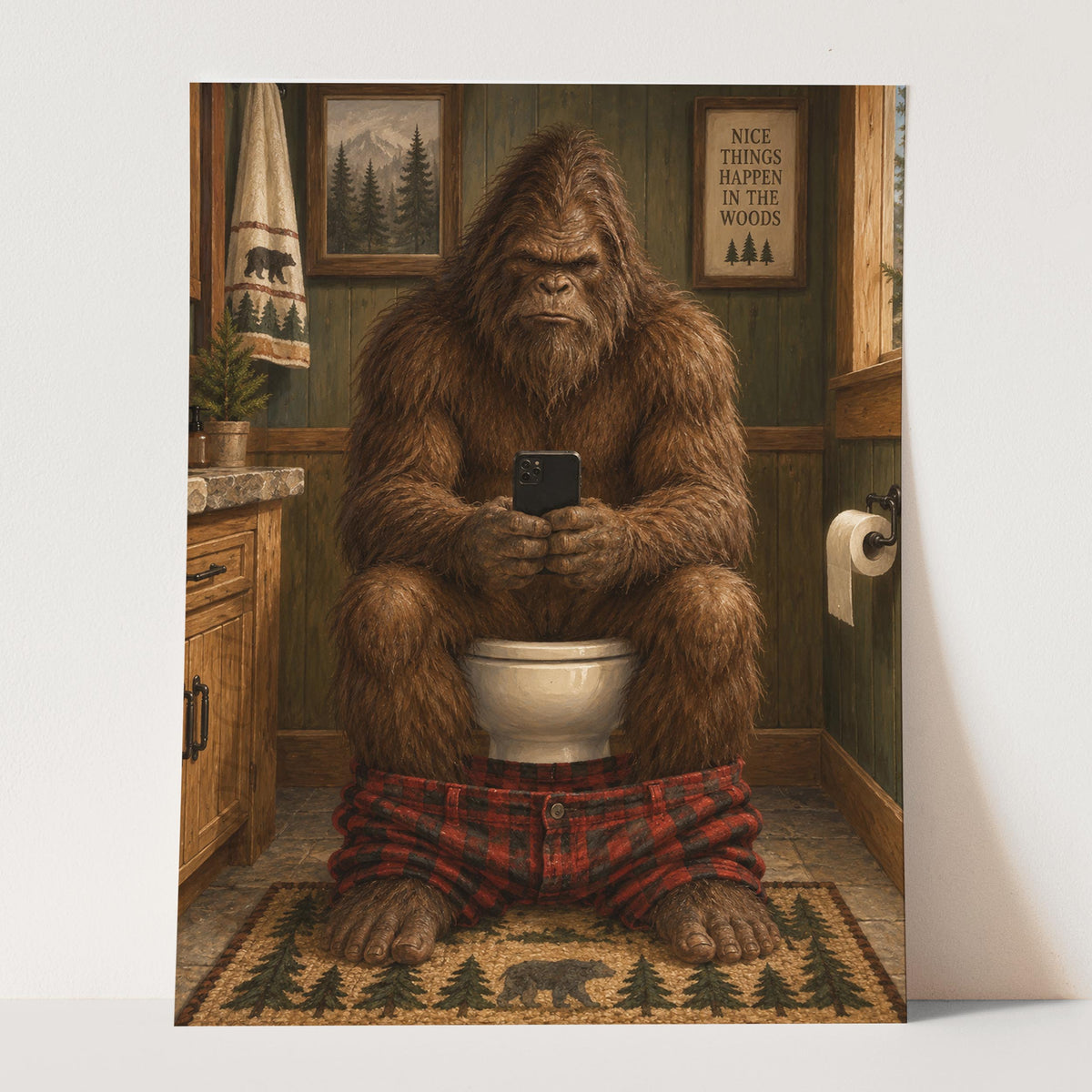Bigfoot On The Phone On The Toilet