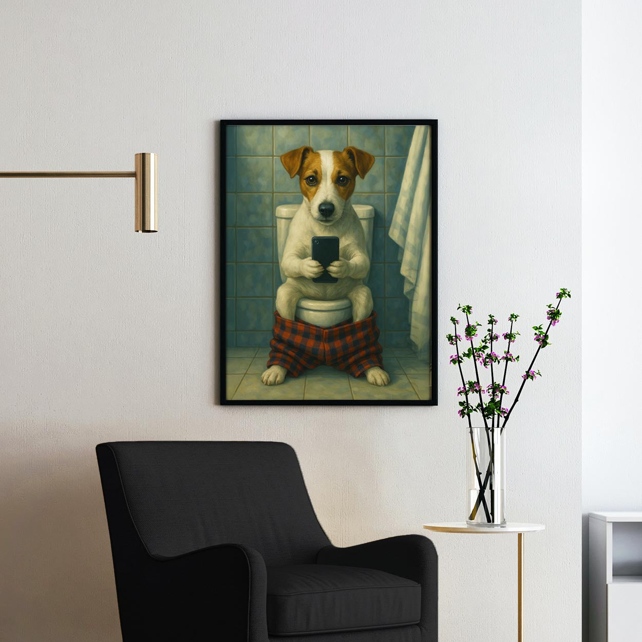 Jack Russell Terrier On The Phone On The Toilet