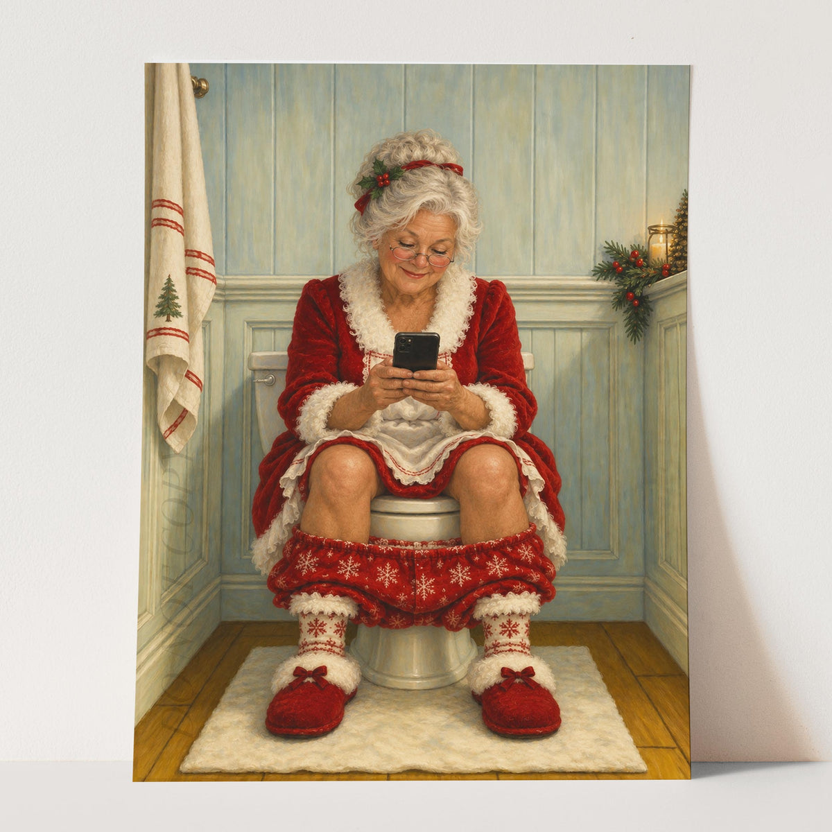 Mrs. Claus On The Phone On The Toilet