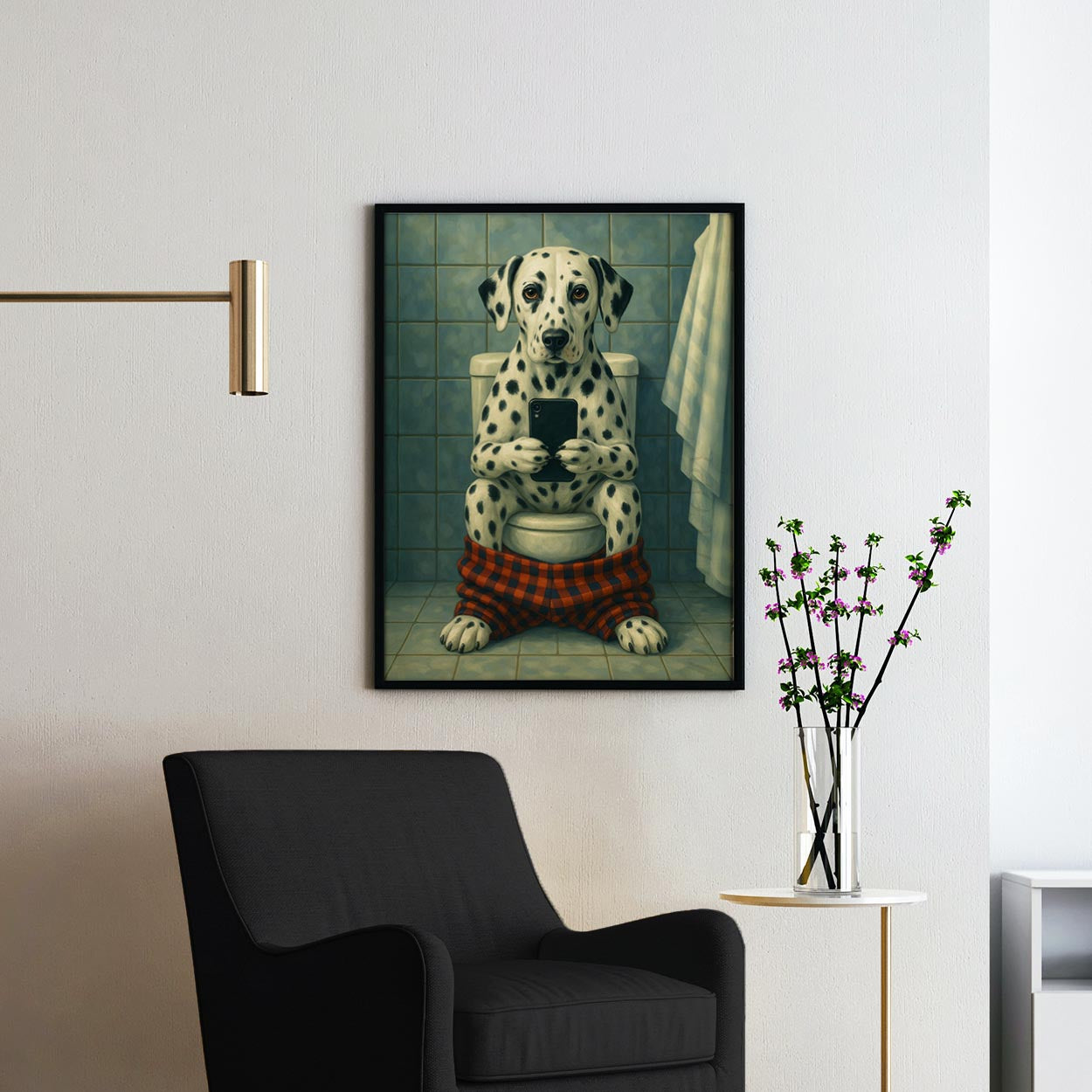 Dalmatian Dog On The Phone On The Toilet