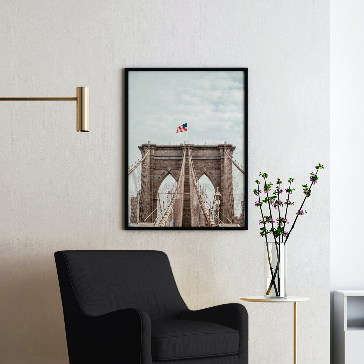 Brooklyn Bridge With American Flag