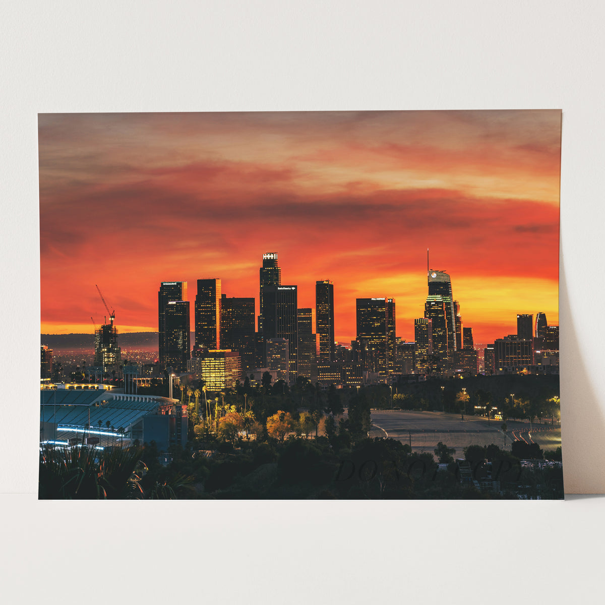 Los Angeles Downtown Sunset with Dodger Stadium