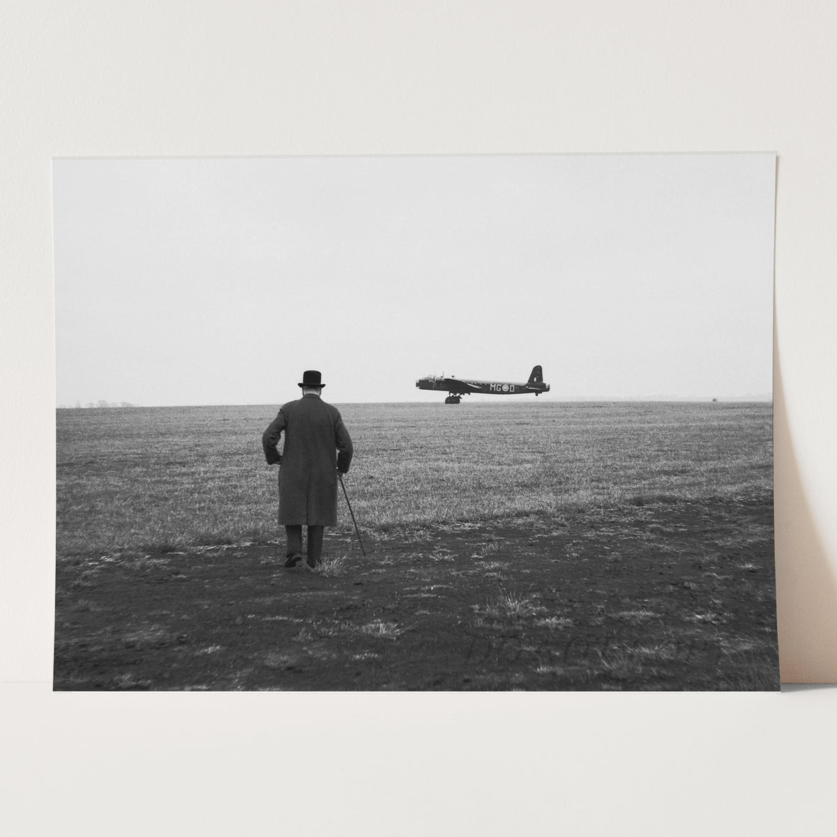 Winston Churchill Watching A Short Stirling Bomber Airplane Take Off