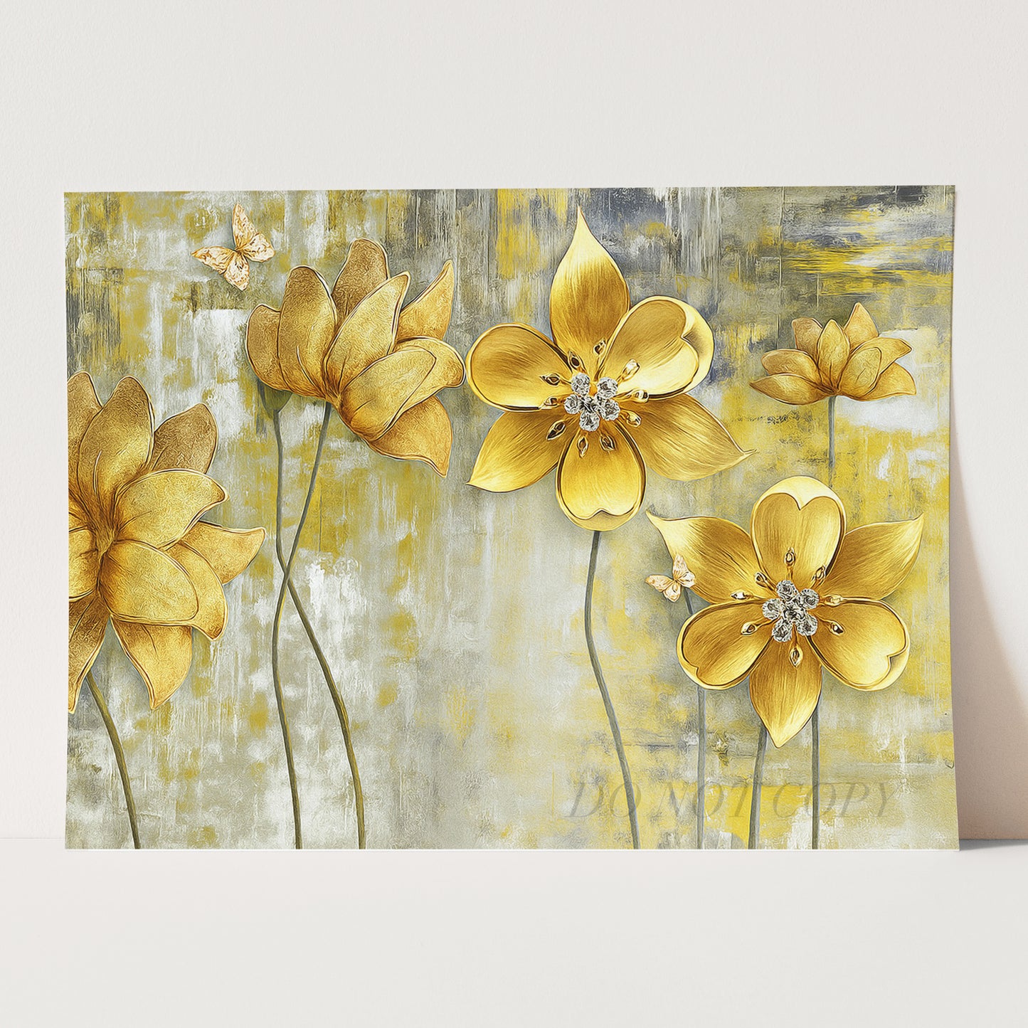 Golden Flowers With Butterflies