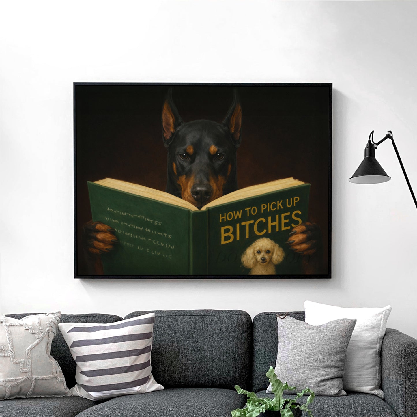 Doberman Pinscher Dog Reading Dating Book
