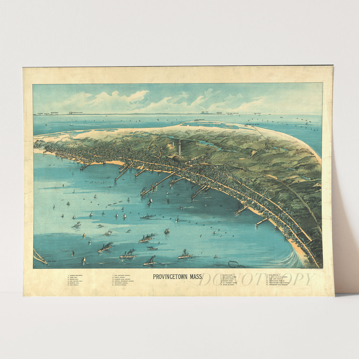 Provincetown Massachusetts Birds Eye View Vintage Map
