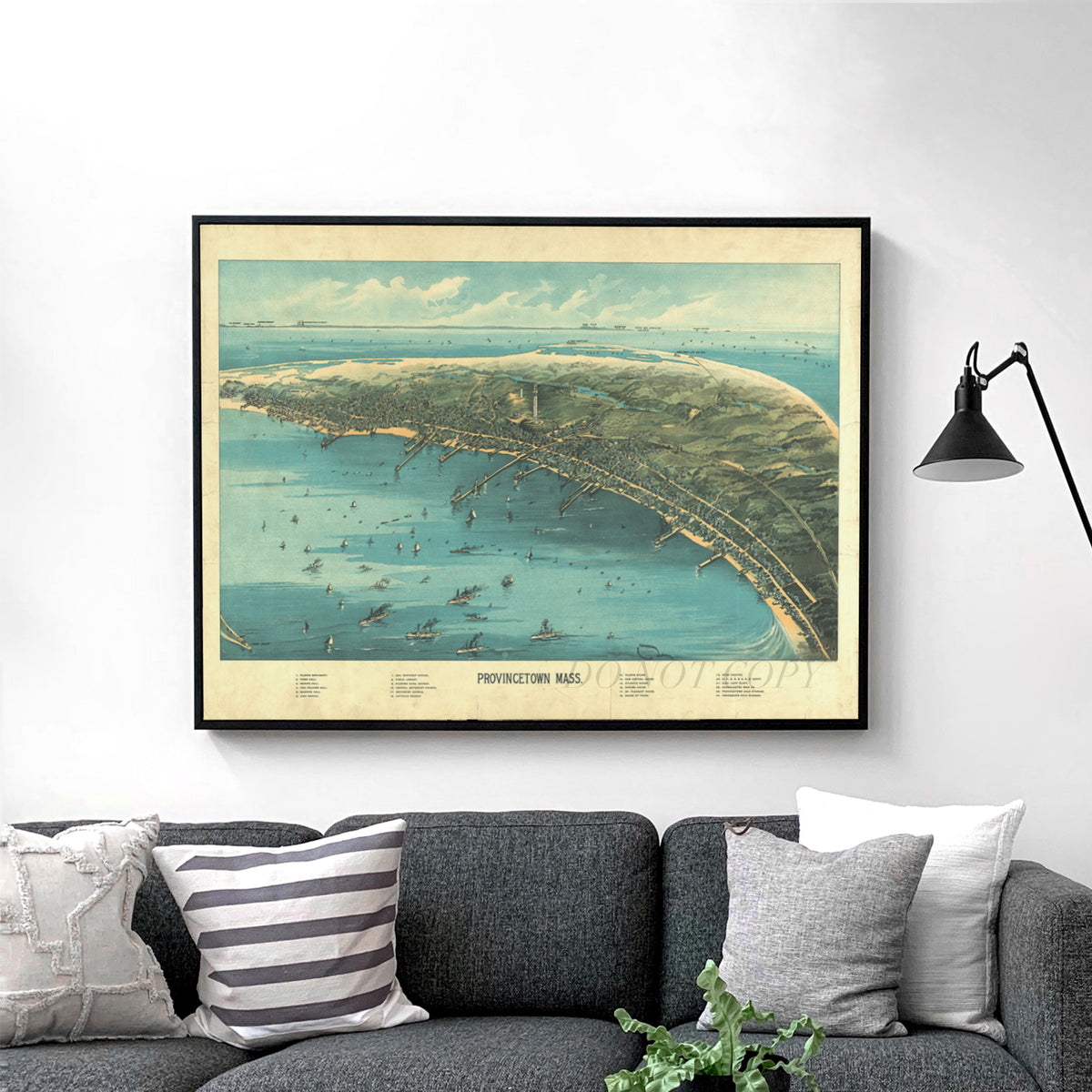 Provincetown Massachusetts Birds Eye View Vintage Map