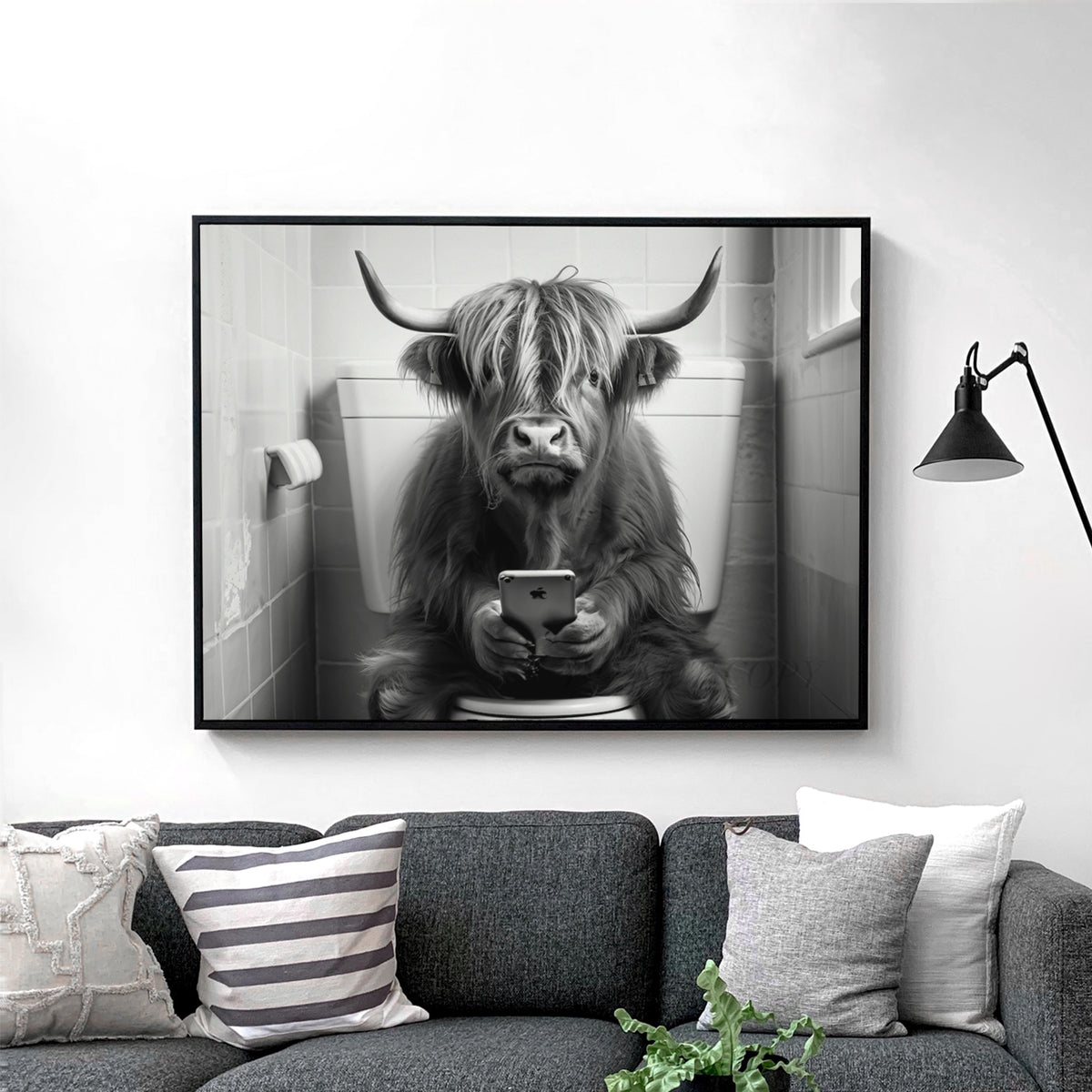 Highland Cow On The Phone On The Toilet II