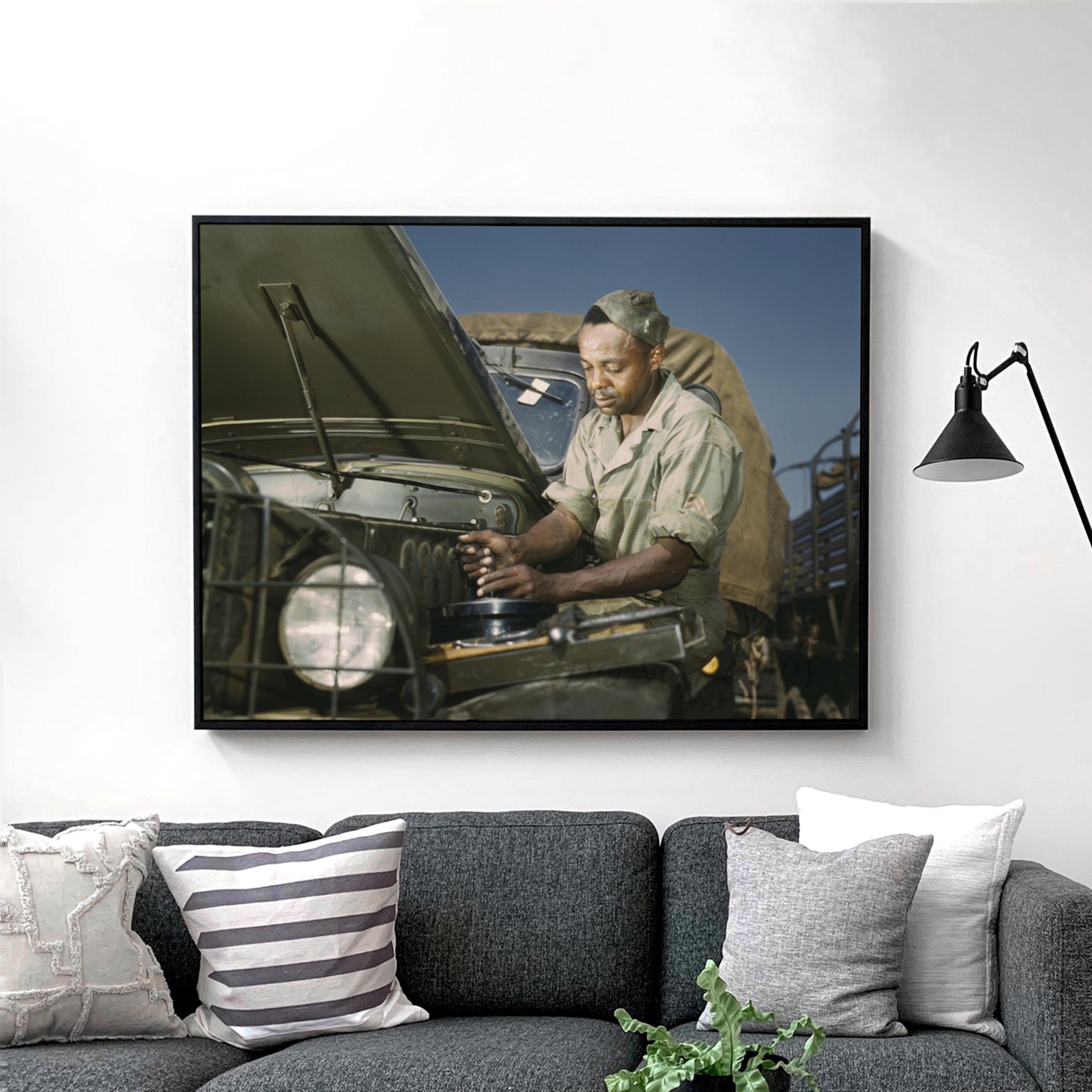 African American Mechanic Servicing a Jeep, World War Two
