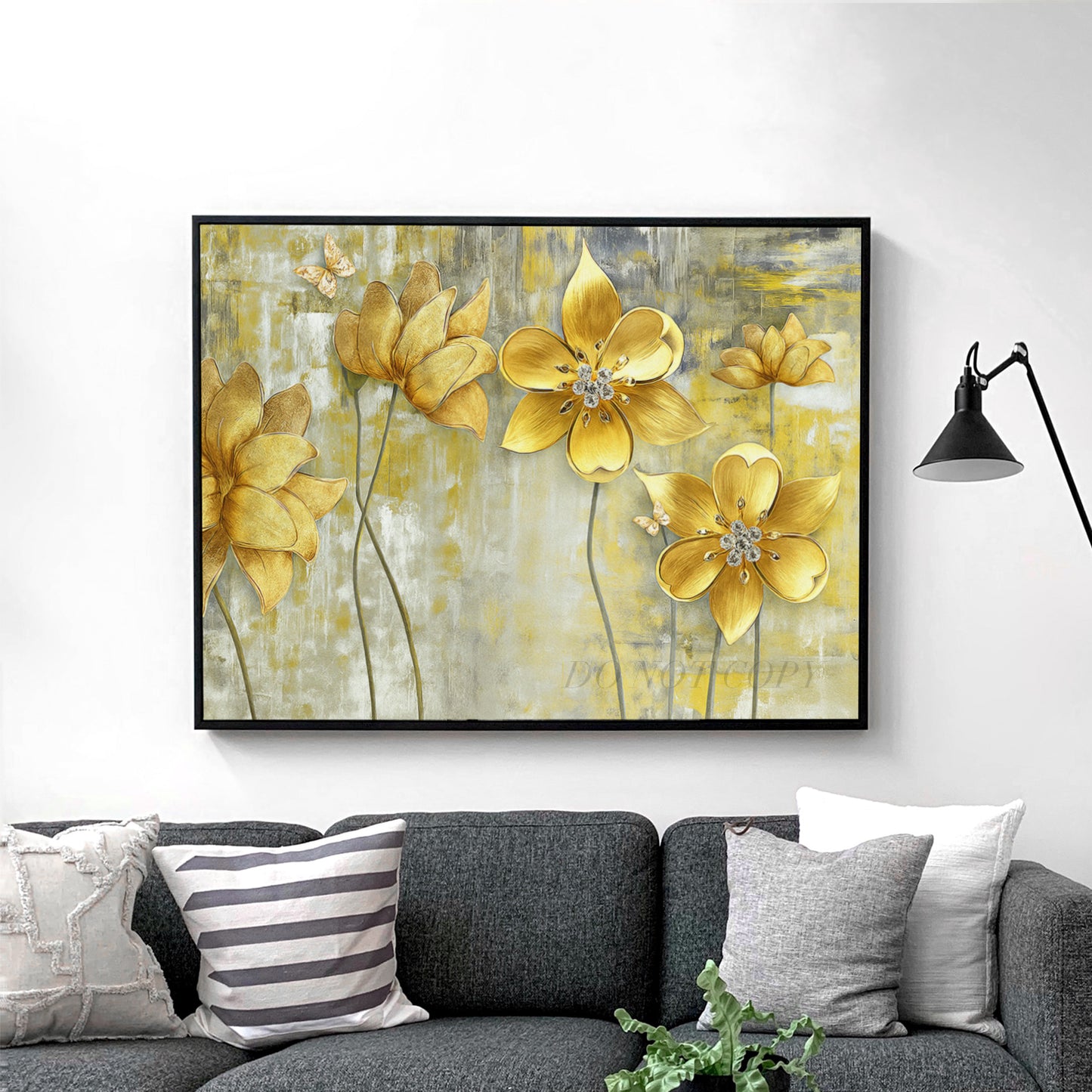 Golden Flowers With Butterflies