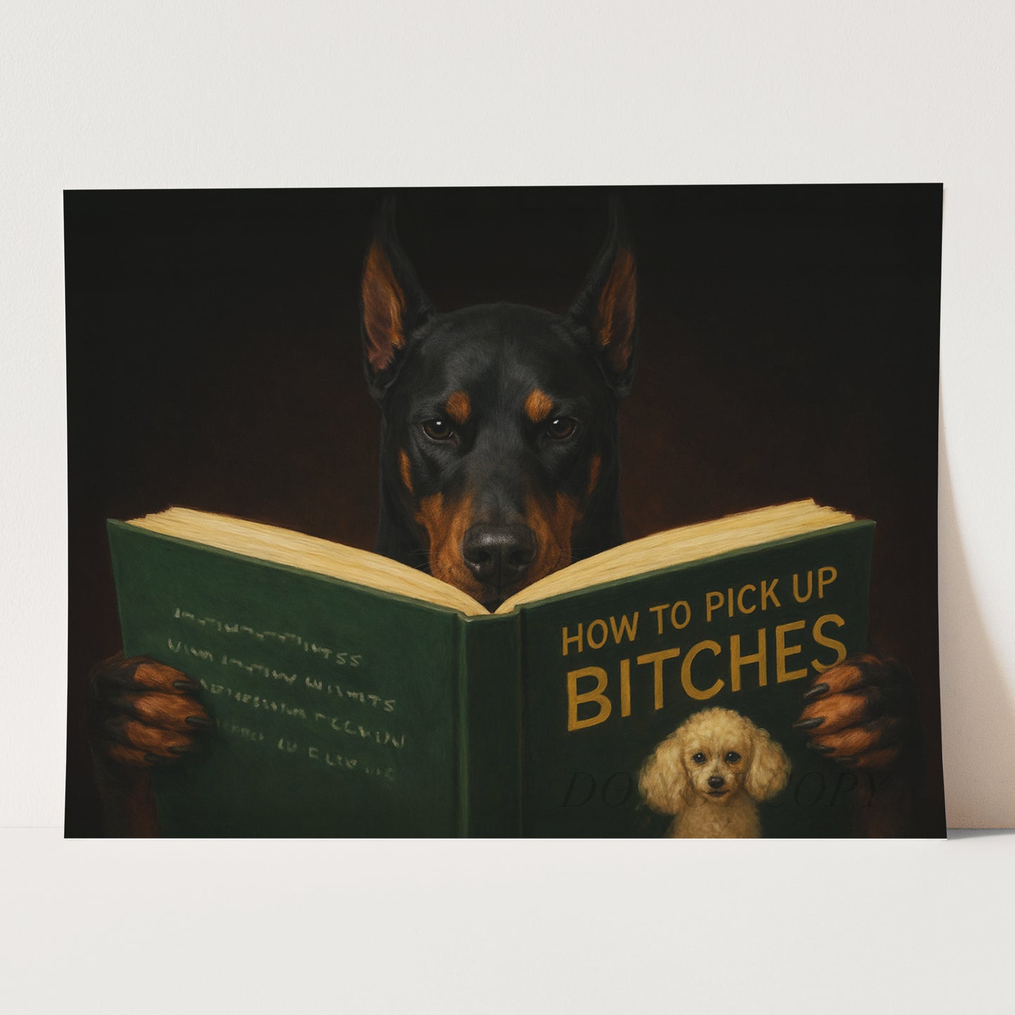 Doberman Pinscher Dog Reading Dating Book