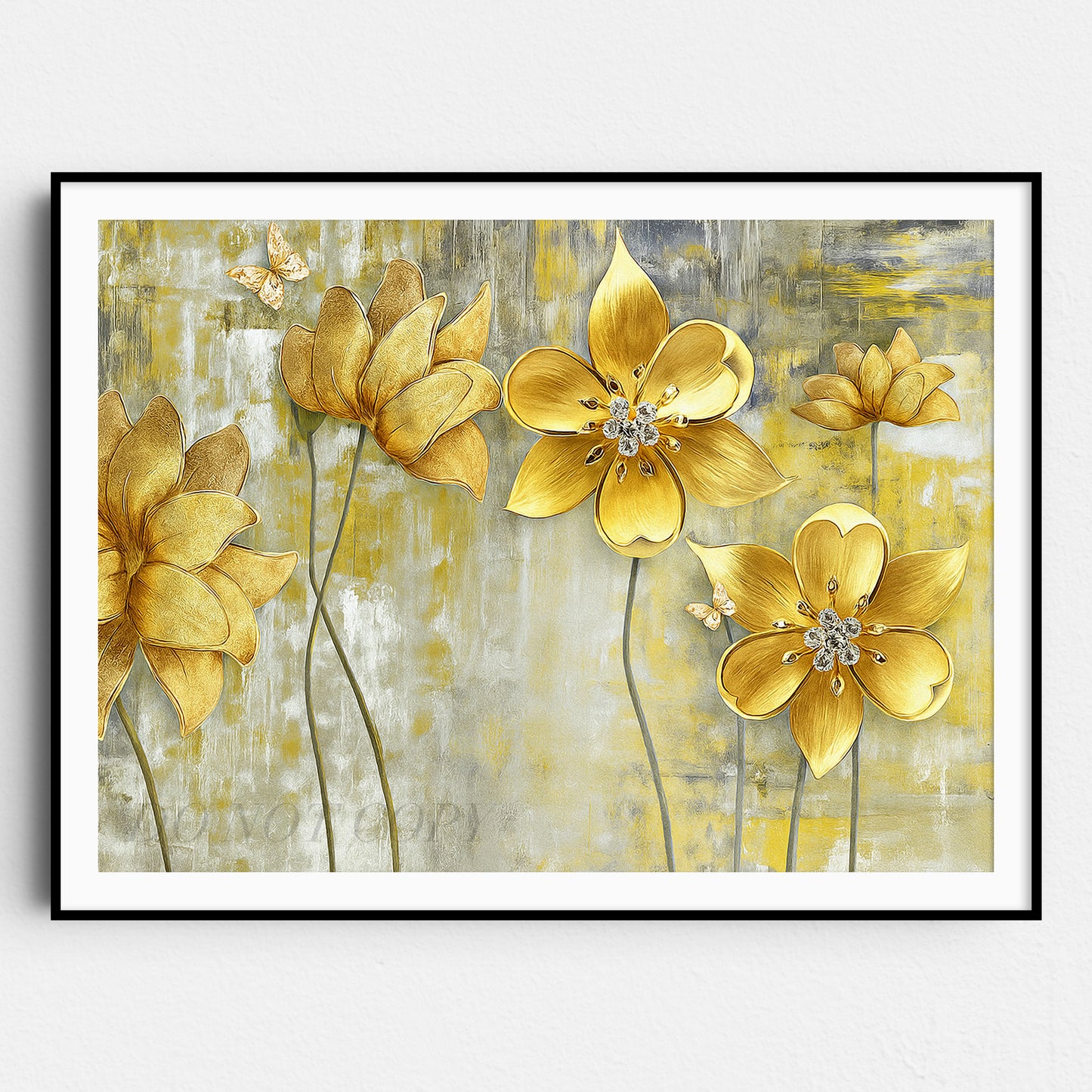 Golden Flowers With Butterflies