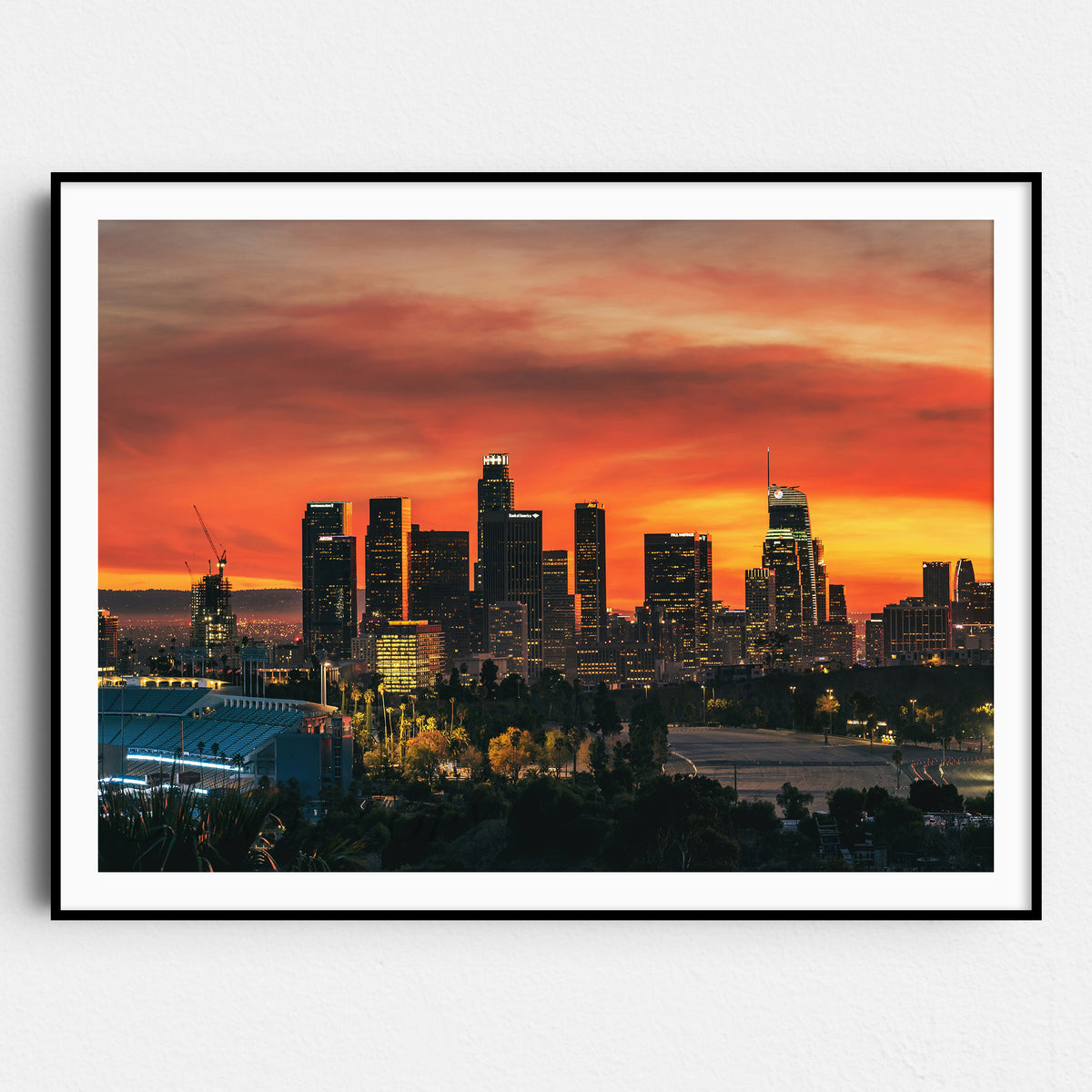 Los Angeles Downtown Sunset with Dodger Stadium