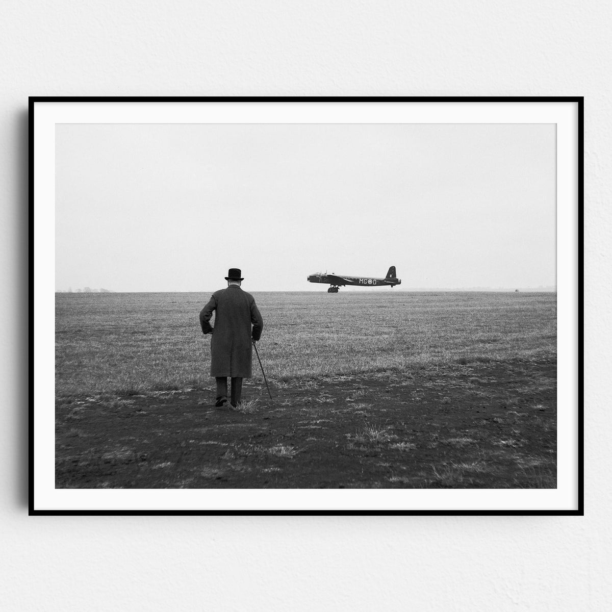 Winston Churchill Watching A Short Stirling Bomber Airplane Take Off