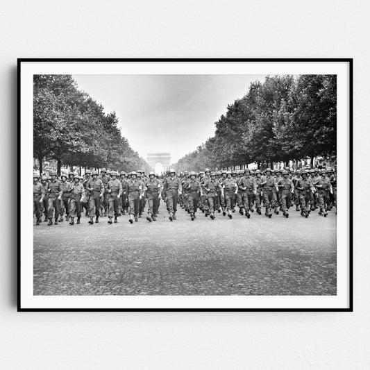 American Troops March Down The Champs Elysees, Paris World War Two