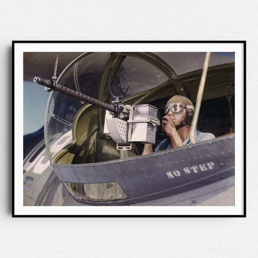 Aiming Machine Gun On American Warplane, World War Two