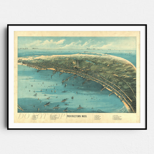 Provincetown Massachusetts Birds Eye View Vintage Map