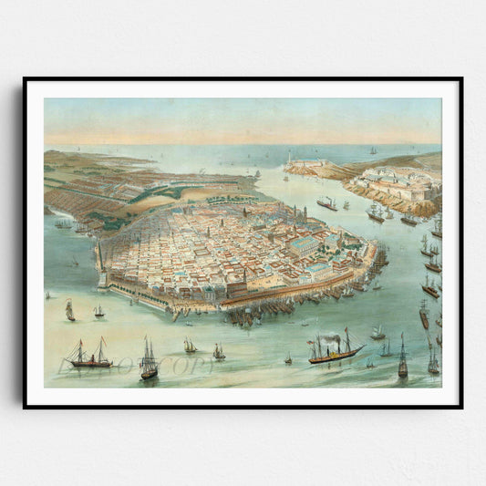 Havana Cuba Vintage Pictorial Map 1851