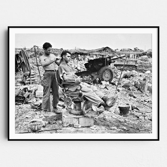 Army Soldier Getting Haircut, World War Two 1945