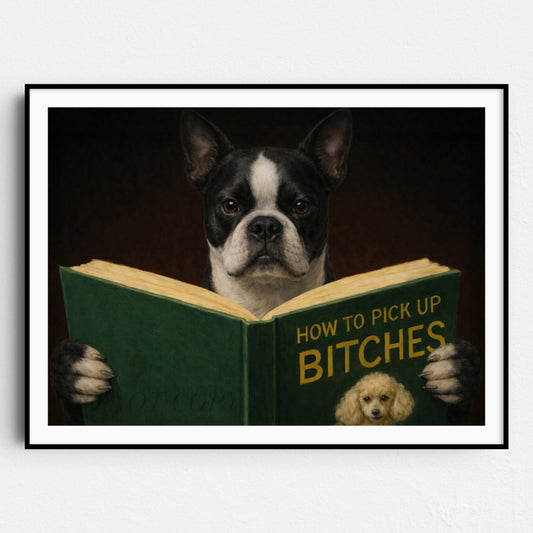 Boston Terrier Dog Reading Dating Book