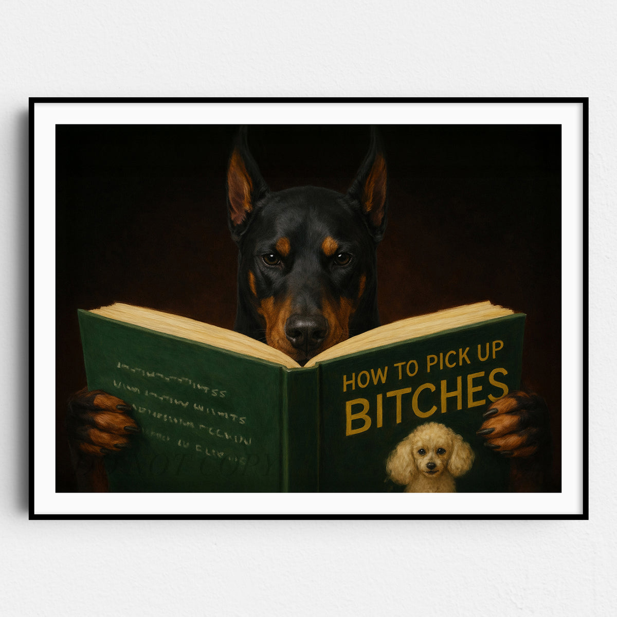 Doberman Pinscher Dog Reading Dating Book