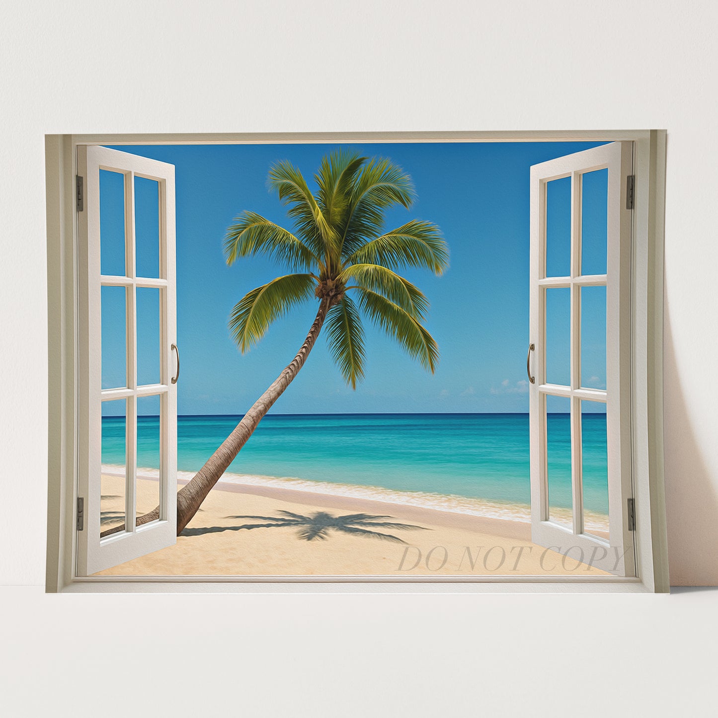 Open Window To The Beach With Palm Tree