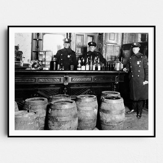 Prohibition Police In Bar With Barrels
