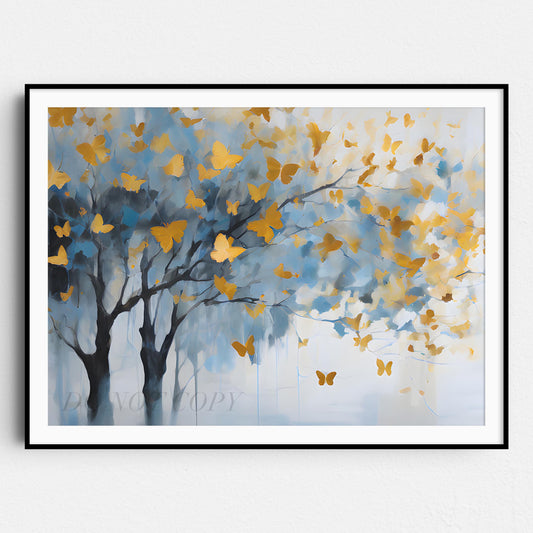 Golden Butterflies Abstract Forest