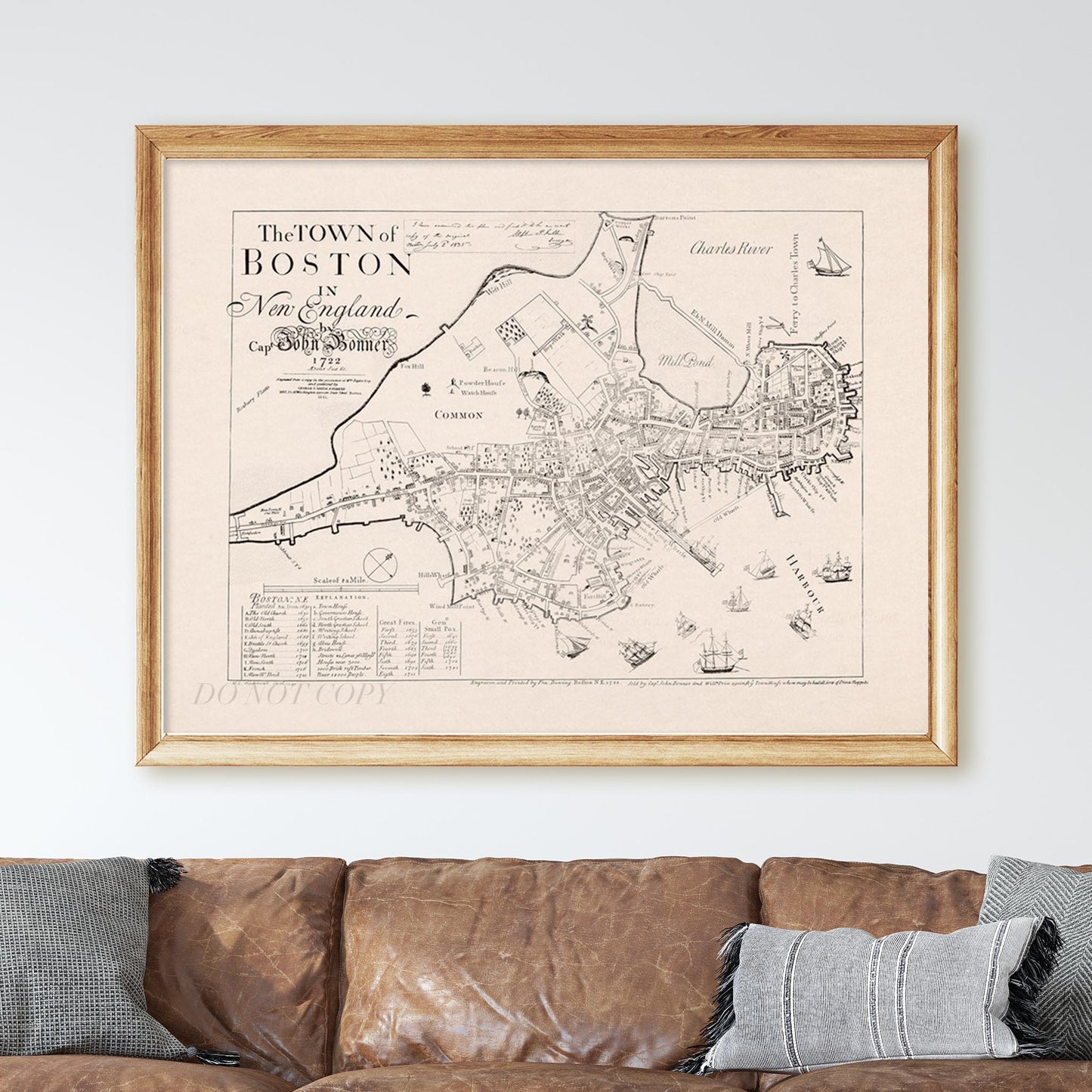 Old Map of Boston Massachusetts Bird's Eye View