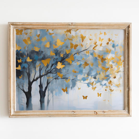 Golden Butterflies Abstract Forest