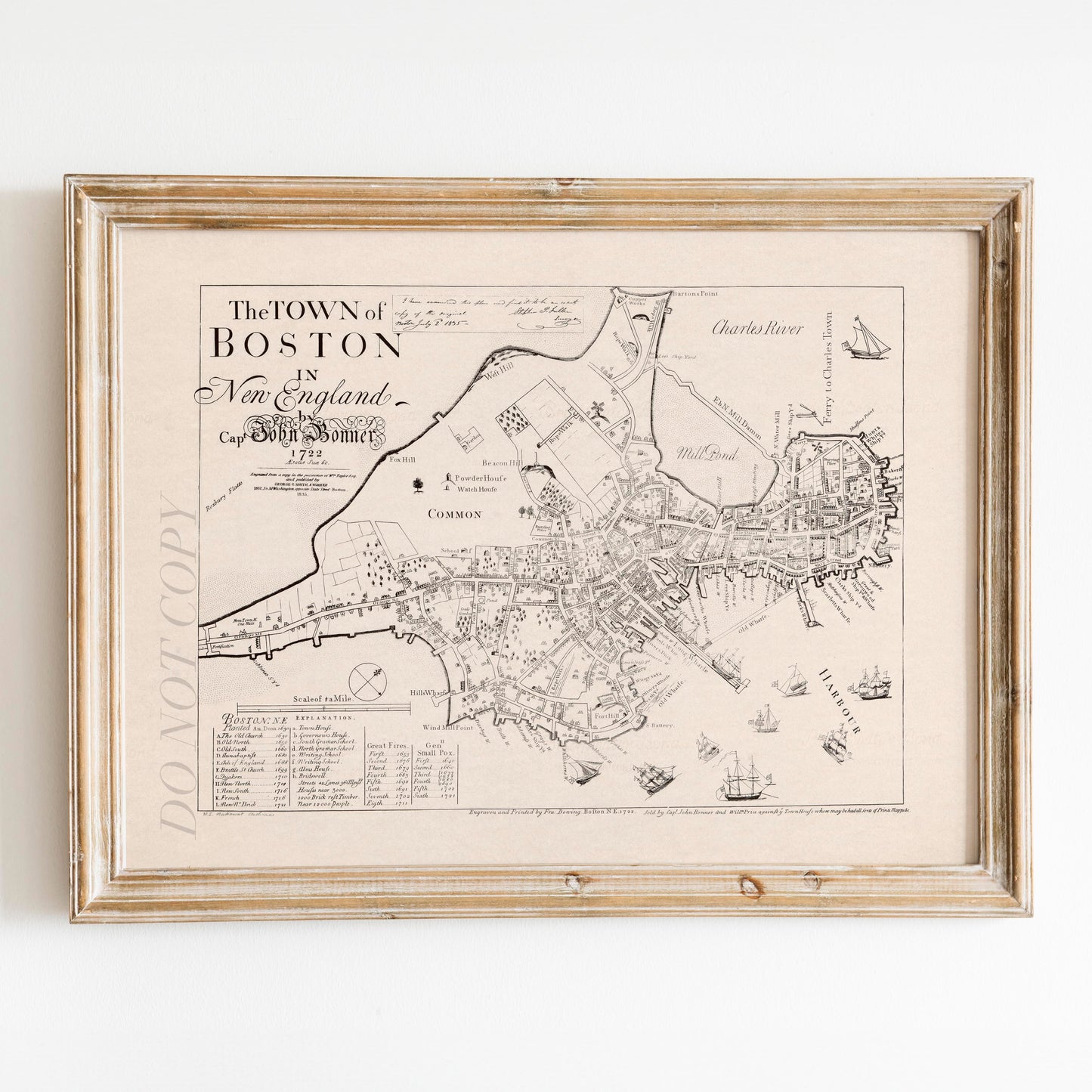 Old Map of Boston Massachusetts Bird's Eye View