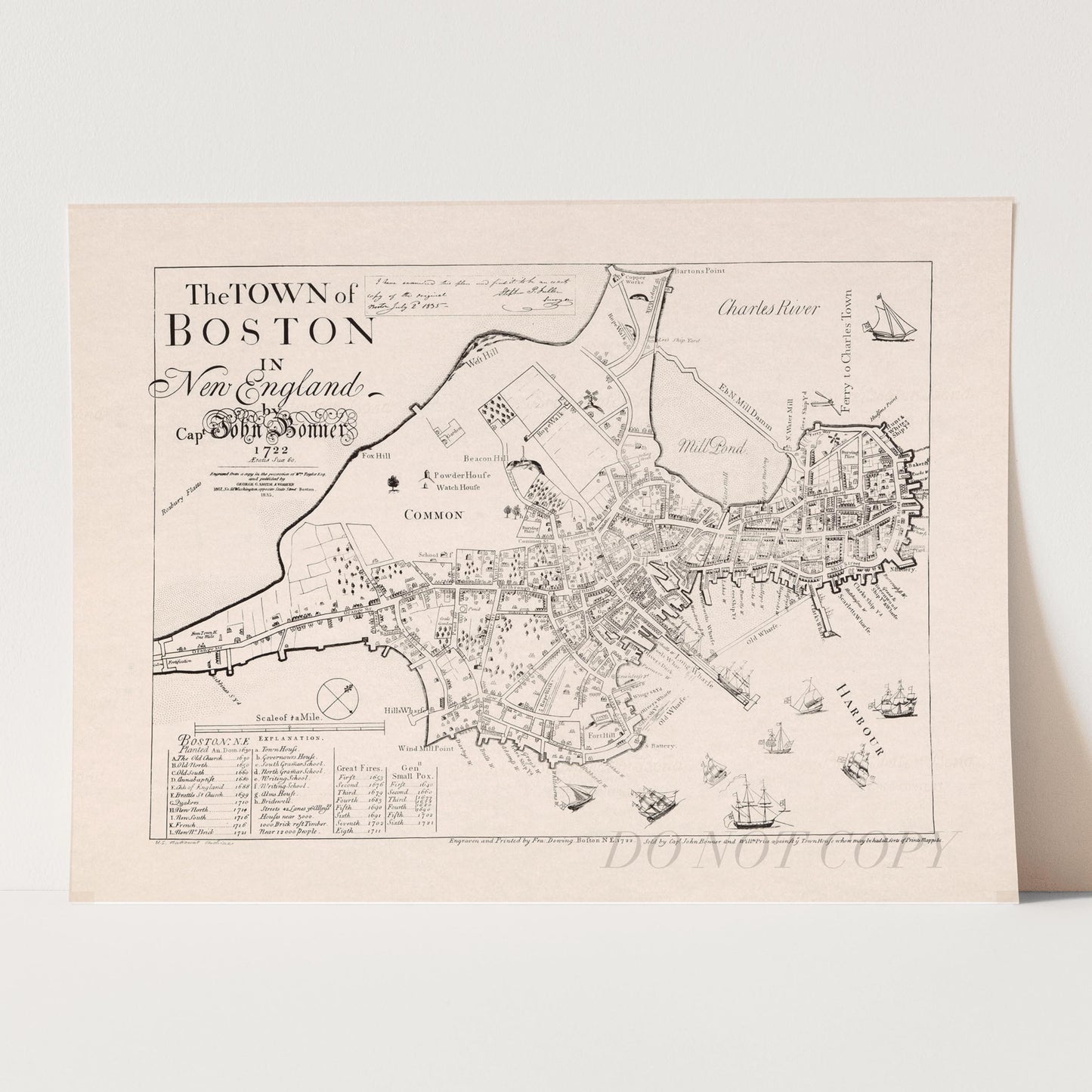 Old Map of Boston Massachusetts Bird's Eye View