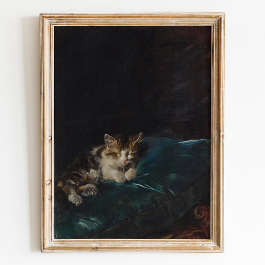 Cat Sleeping On A Cushion, 1892 by Francisco Domingo Marqués