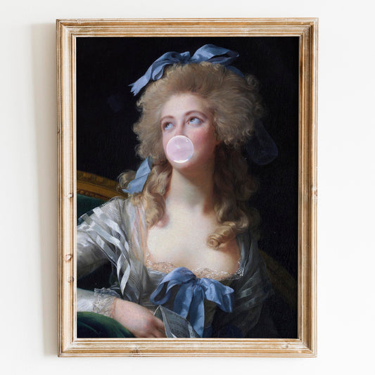 Victorian Woman Blowing Pink Bubble Gum