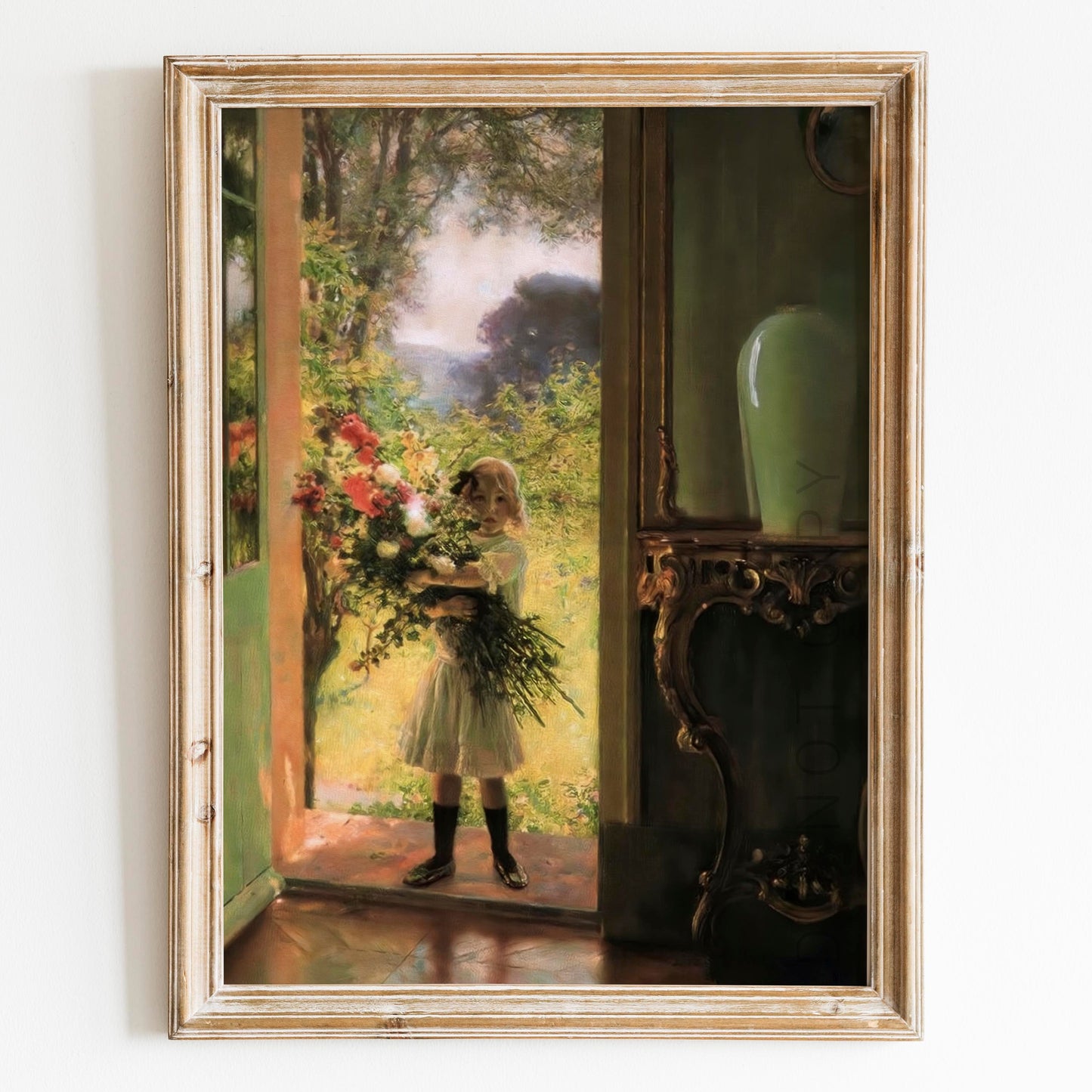 From The Garden France 1863 - Little Girl With Huge Bouquet