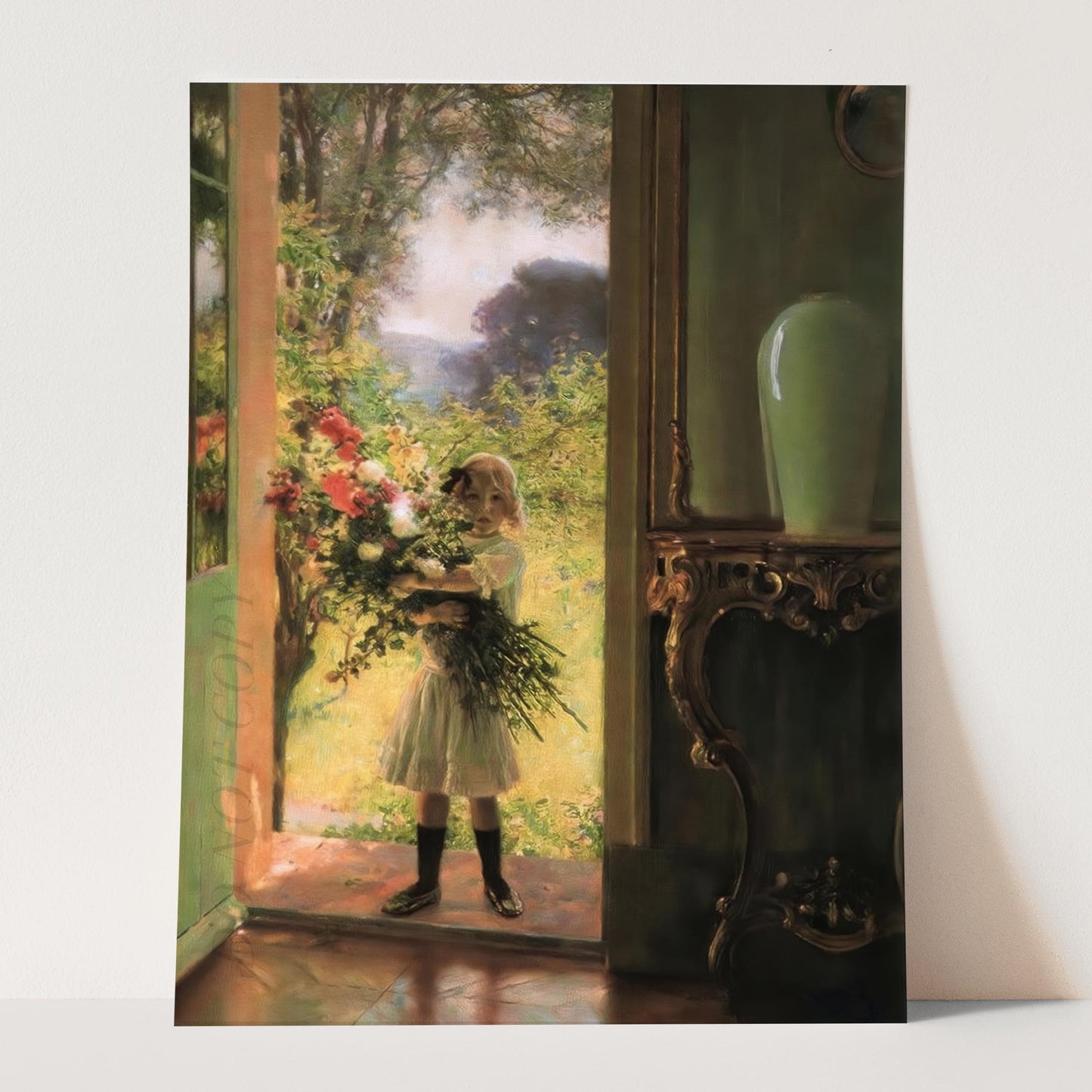 From The Garden France 1863 - Little Girl With Huge Bouquet
