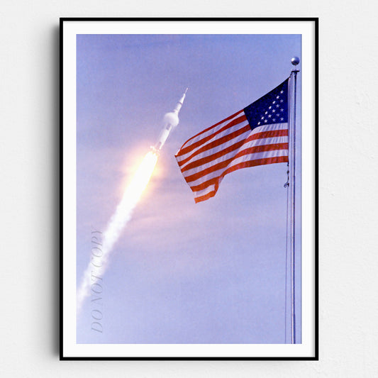 Apollo 11 Saturn V Launch Over USA Flag