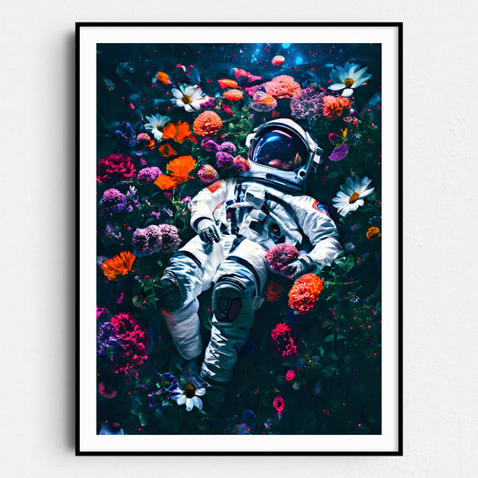 Astronaut Lying in Bed of Flowers