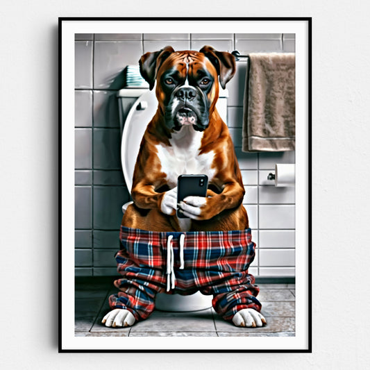 Boxer on Phone on the Toilet