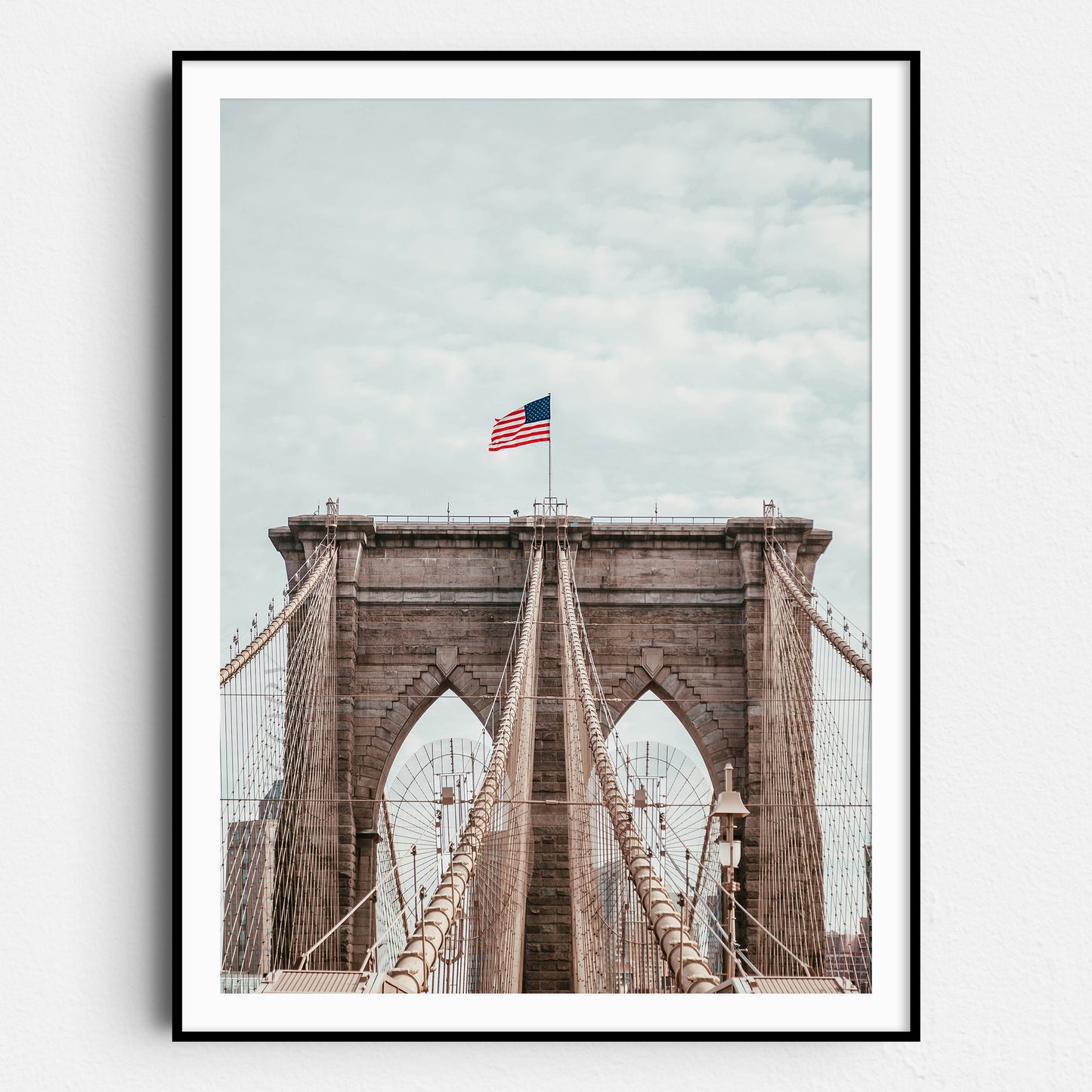 Brooklyn Bridge With American Flag