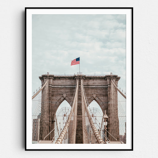 Brooklyn Bridge With American Flag