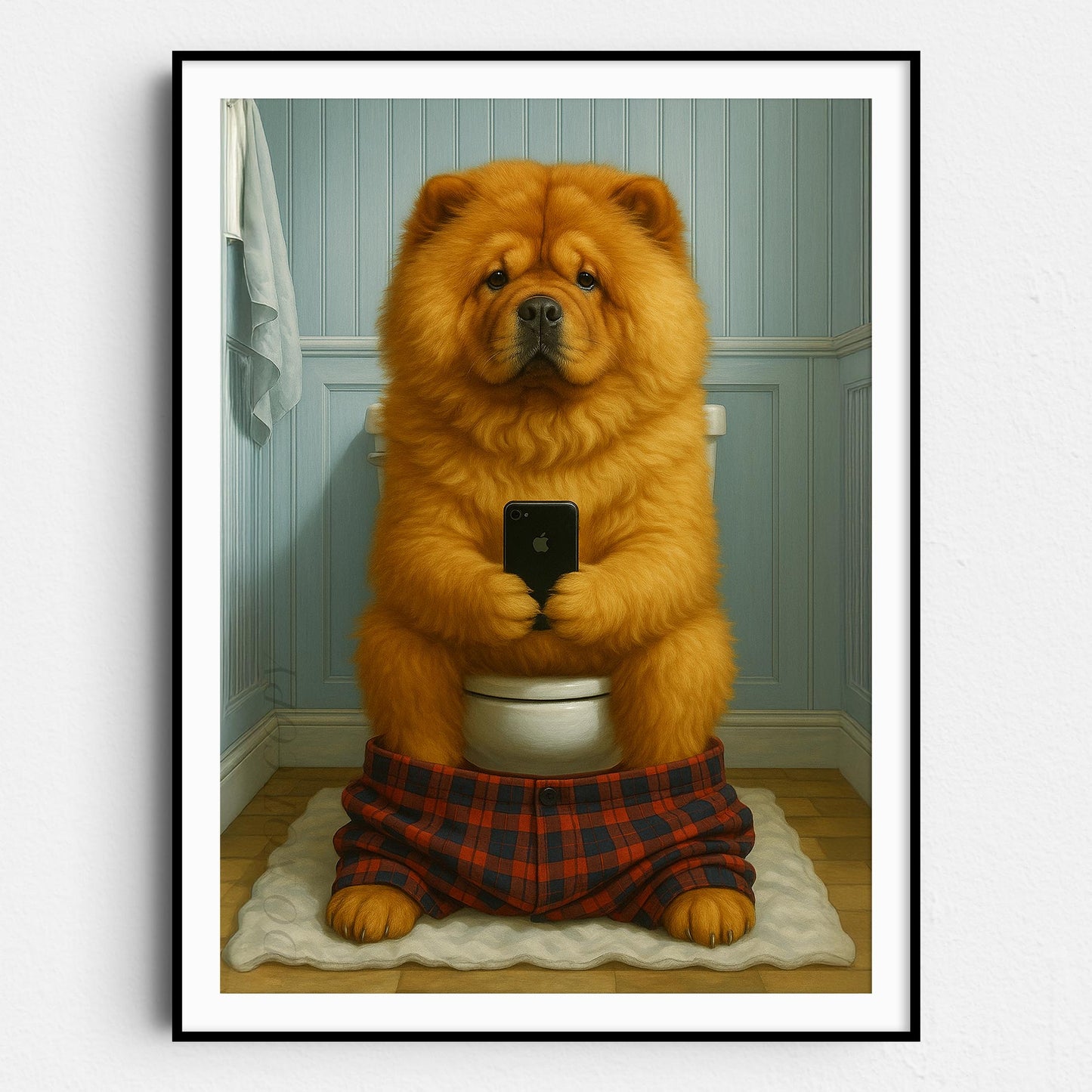 Chow Chow Dog On The Phone On The Toilet